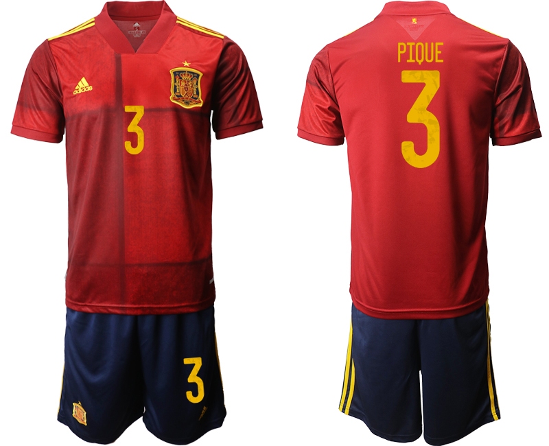 Men 2021 European Cup Spain home red 3 Soccer Jersey
